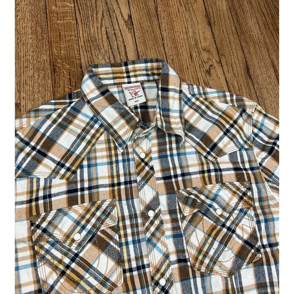 True Religion Plaid Western Pearl‎ Snap Long Sleeve Shirt Men's Size 2XL